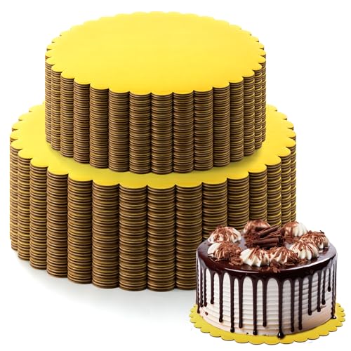 Acellegic 60 Packs Gold Cake Boards 10 Inch & 12 Inch Cake Cardboard Rounds Base Disposable Scalloped Greaseproof Cardboard Circles for Wedding Birthday DIY, 30 of Each Size