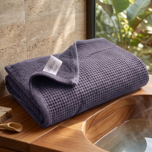 Image of Mush Bamboo Dual Texture Waffle Terry Bath Towel | 500 GSM Ultra Soft, Highly Absorbent, Quick Dry Towels | Large Towels for Bath, Gym, Spa | Ash Grey (70x140 cm)