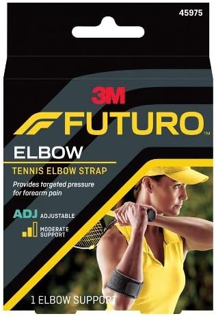 Futuro Soporte de codo de tenis (con almohadilla de tensión), talla única/ADJ, negro, 1 soporte (paquete de 2)