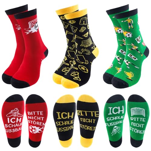 Tantanbear 3 Paar Football Socks, Lustige Fussballsocken Herren Damen, Socken mit Spruch “Bitte Nicht Stören Ich Schaue Fussball”, Fußball Geschenke für Teenager Erwachsener 36-45