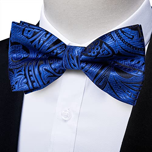 Image of DiBanGu Paisley Pre-Tied Bow Ties for Men Silk Adjustable Bowtie and Pocket Square Cufflinks for Wedding Party