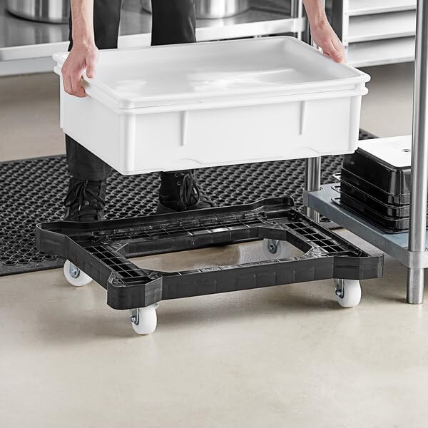 Condition photo showing Good Condition for Commercial Dough Box Dolly, 18 x 26 Inch, Black Polyethylene, 400 lb Capacity, with 3 Inch Swivel Casters, Stackable