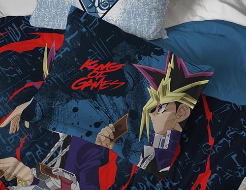 Image of Jay Franco Yu-Gi-Oh Twin Comforter Set 5 Piece Soft Anime Bedding, Blue | Bed in a Bag, Comforter Sheets Sham Pillowcase, Official Product, Soft Microfiber, Machine Washable, Easy Care, Kids Gift