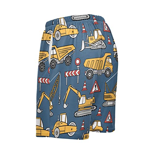 Pigsaly Yellow Construction Cars Men's Athletic Shorts Roller Excavator Truck Men's Pajama Bottoms Men's Hiking Shorts S4