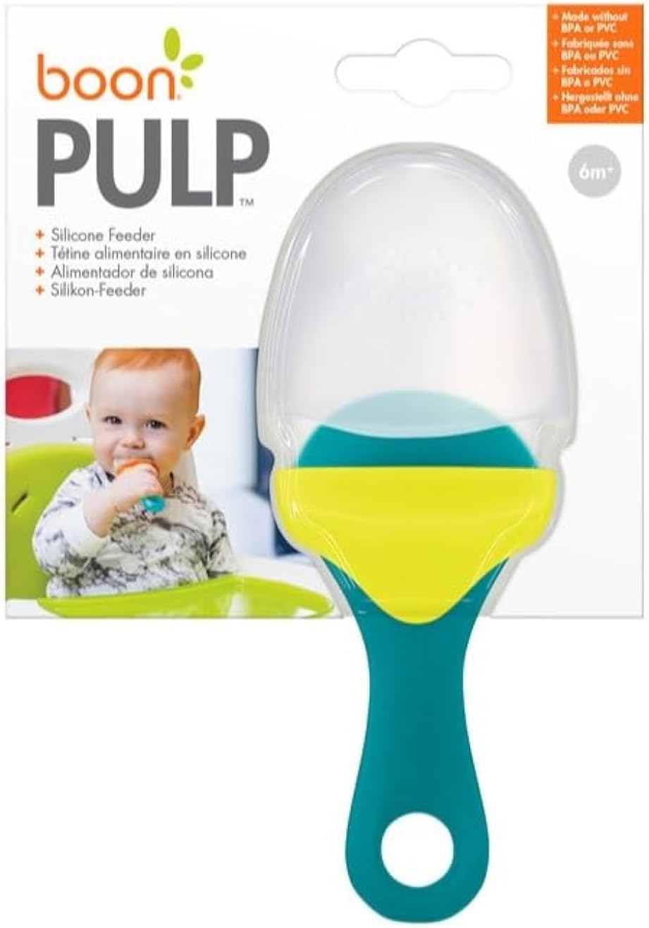 Boon Pulp Silicone Baby Feeder -Soft & Safe Self-Feeding for Infants & Toddlers - Food & Fruit Dispenser, Ideal for Toodler Led Weaning Supplies - New Born Feeding Essentials - Green/Blue - 1 Count