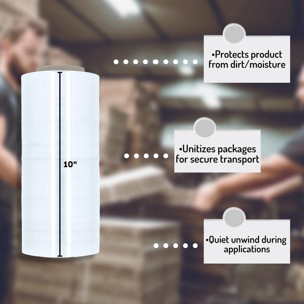 PSBM Machine Stretch Wrap, 1 Roll 10 Inch x 6000 Feet 80 Gauge Heavy Duty Clear Plastic Wrap Industrial Strength Shrink Film for Moving, Packing & Shipping