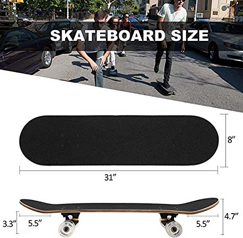 Planche à roulettes pour débutant, Planche à roulettes 7 Couches de Planches 31 'x8' Pro Complete Flash Wheel Skate Board, longboards en Bois d'érable pour Adolescents Adultes Débutants Filles