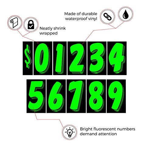 EZ Line Vinyl Decals for Cars Chartreuse Large Number Stickers 11 Dozen Windshield Numbers Pro Pack Dealer Supplies