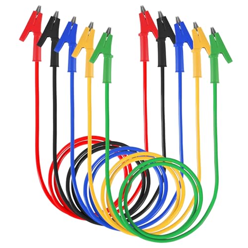 Image of 5pcs Test Leads 4mm Stackable Banana Plug to Crocodile Alligator Clips Flexible Cable Wire 3.3ft /1m for Multimeter Electrical Testing (Alligator Clips to Alligator Clips)