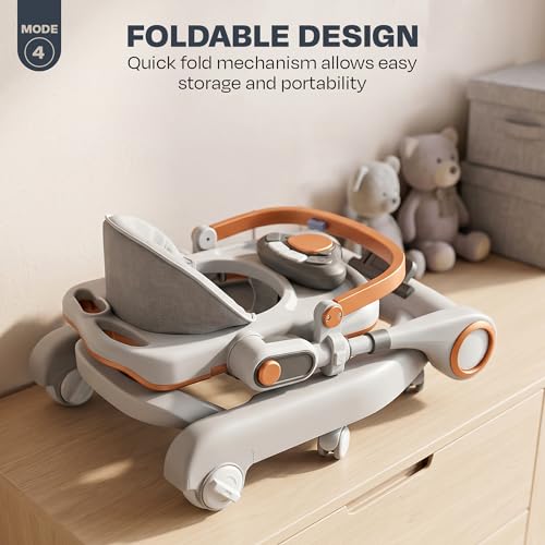 Image of Baybee Walker for Kids for 6 to 18 Months with Push Mode, Kick Play Music, Height Adjustable, Foldable Design, Musical Toy Panel and Food Tray, Walking Supporter for Baby (Lite Grey)
