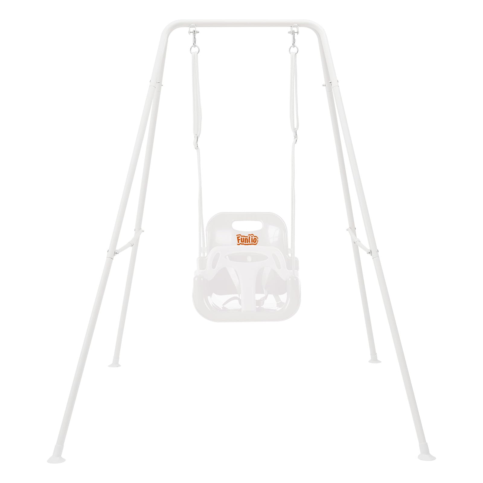 FUNLIO 3-in-1 Toddler Swing Set with 4 Sandbags, Indoor/Outdoor Baby Swing with Foldable Metal Stand, Kids Swing Set for Backyard, Clear Instructions, Easy to Assemble & Store, White