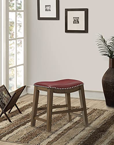 Lexicon Alviso Wooden Saddle Seat Dining Stool, 18" Sh, Red #TOP1