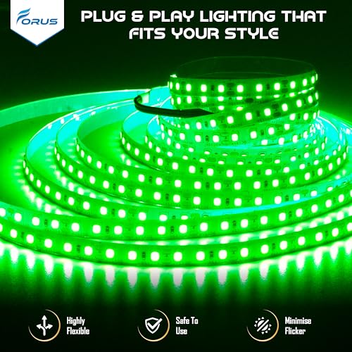 Image of Forus 5 Meter (5M) 8mm Green LED Strip Light, 120 LEDs /M Plug & Play Flexible Lighting for Home Decor, False Ceiling, Pooja Room, Living Room, Kitchen, Mirror, Stairs, 2-Year Warranty