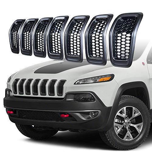 Image of AMOPA Set 7pcs Front Grille Grill Inserts Honeycomb Mesh for 2014 2015 2016 2017 2018 Jeep Cherokee