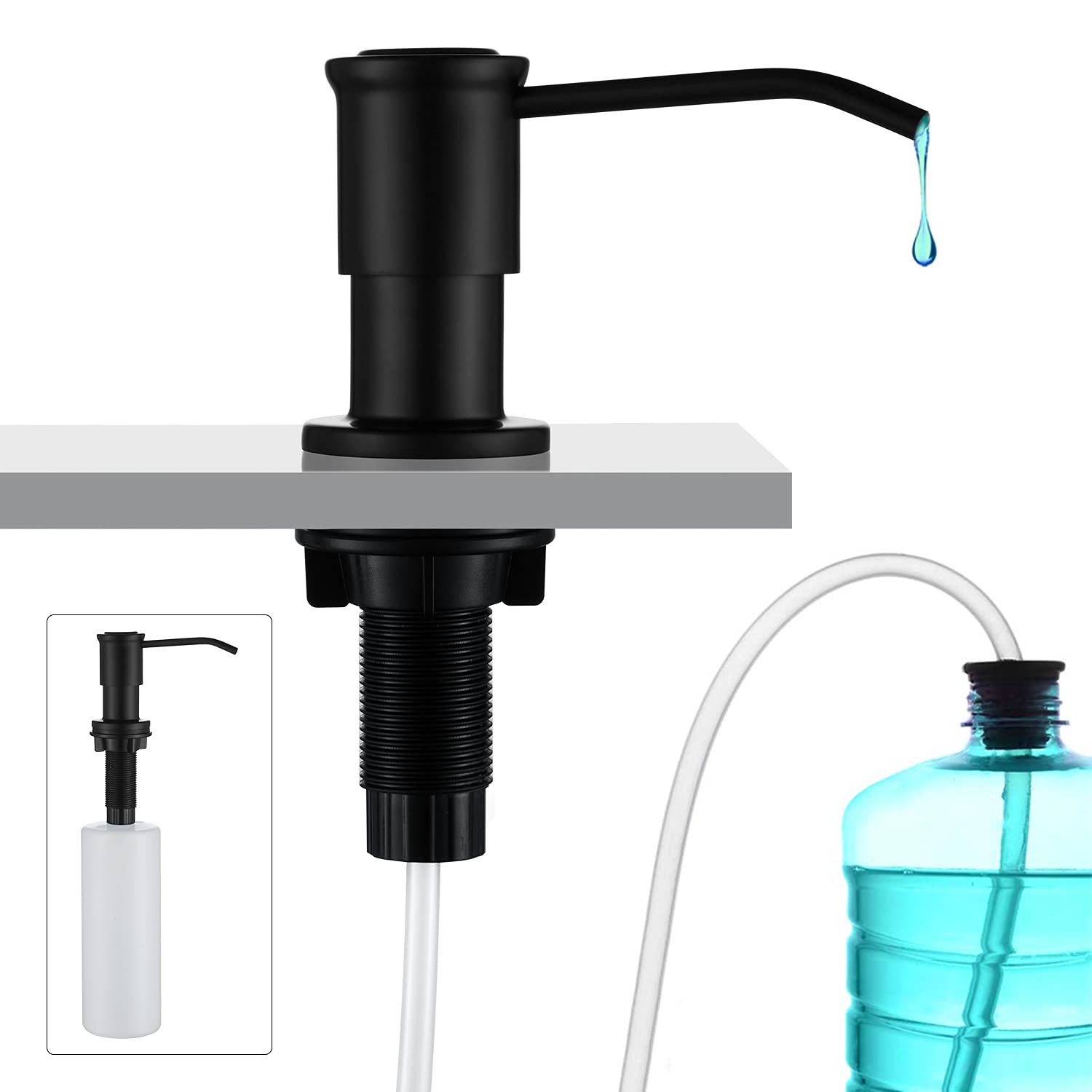 CREASoap Dispenser for Kitchen Sink , Built in Sink Soap Dispenser Dish Lotion Dispenser Black for Bathroom ​with 39" No-Spill Extension Tube Large Capacity 17 OZ Bottle