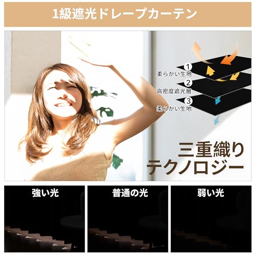 Deconovo カーテン 遮光カーテン 1級遮光 幅100cm×丈178cm の商品画像 4