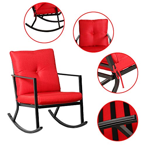 Bali Outdoors Patio Rocker Chair Rocking Chairs 2 Piece Modern Outdoor Furniture Red Thick Cushions, Black Steel Frame #TOP1