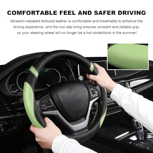 Image of Car Steering Wheel Cover, 15 Inch Premium Leather Breathable Non-Slip Wheels Wrap, Universal Auto Comfortable Steering Wheel Protector for SUV Truck Van, Car Accessories (Light Green)