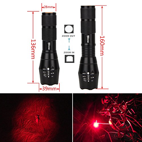 VASTFIRE Coyotes Hunting Lights for Night Red Led Adjustable Beam AR Flashlight Kit for Bow with 18650 Battery Pressure Switch Rail Mount
