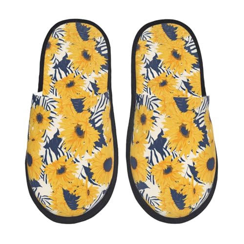 Blue Striped Sunflower Print House Slippers For Women And Men,Soft Slippers With Memory Foam,Non-Slip Indoor Home Shoes
