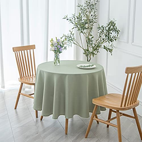 Image of maxmill Round Textured Tablecloth Spill-Proof Wrinkle Free Soft Jacquard Table Cloth for Circular Table Cover, for Dining Room Buffet Banquet Parties Holiday Dinner, 70 Inch, Sage Green