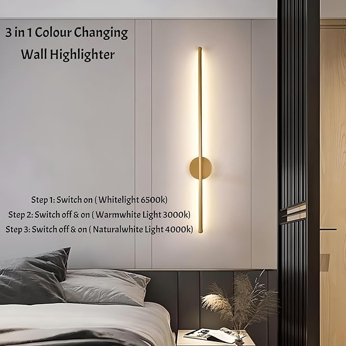 Image of FILLISKA Led Wall Highlighter Light, 3-in-1 Colour Changing, Luxurious Wall Decor (18 Watt Sleek Gold-098)