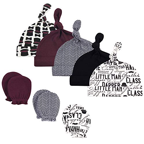 Hudson Baby Unisex Baby Cotton Cap and Scratch Mitten Set, Vintage Little Man, 0-6 Months