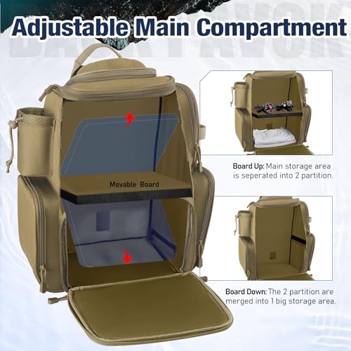 Image of Piscifun Fishing Tackle Backpack with 2 Rod Holders, 4 Boxes & Rain Cover | Multi-pocket storage, fits 3600 /3700 trays, bottle holder, padded straps for bank fishing