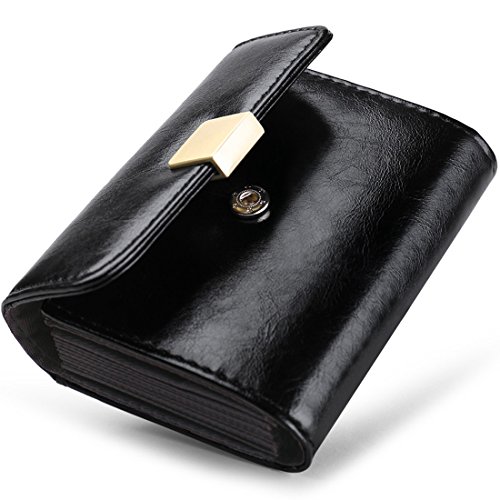 Huztencor Credit Card Holder Wallet RFID Blocking Small Leather Designer Multi Card Case Mini Purse Accordion Compact Ladies Slim Cute Little Front Pocket Wallets Organizer Black