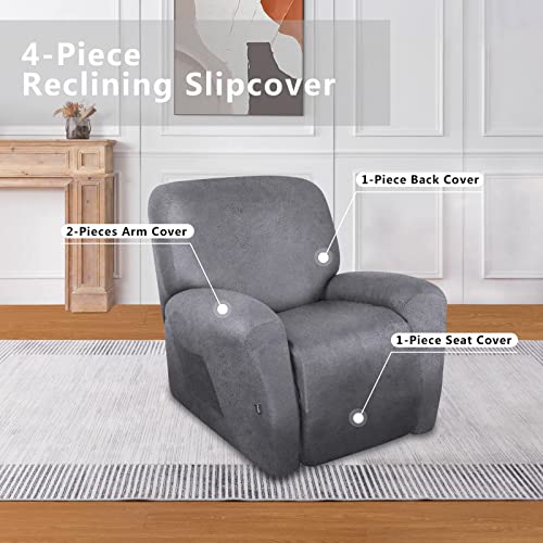 Image of molasofa Recliner Chair Covers 4 Pieces Leather Like Large Recliner Chair Covers with Pocket Waterproof Non Slip Stretch Recliner Slipcover for Lazy Boy Recliner Chairs Washable (Light Grey)