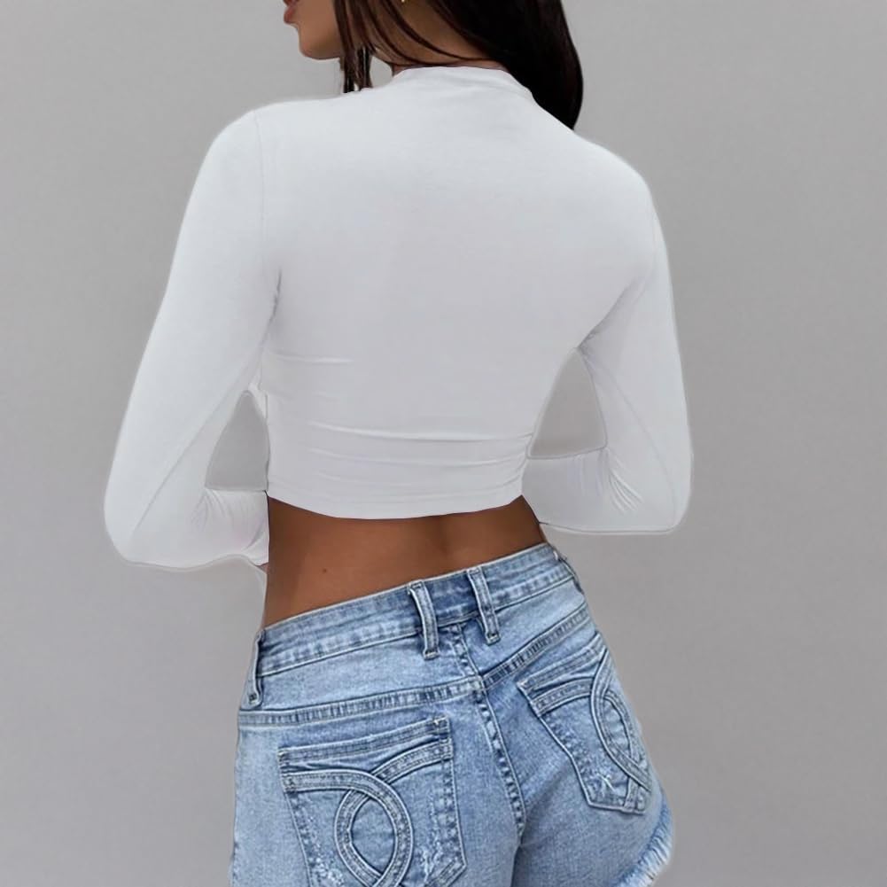 Abardsion Women's Sexy Long Sleeve Crop Tops 2025 - Basic Crew Neck Slim Fitted Fall Cropped Shirts