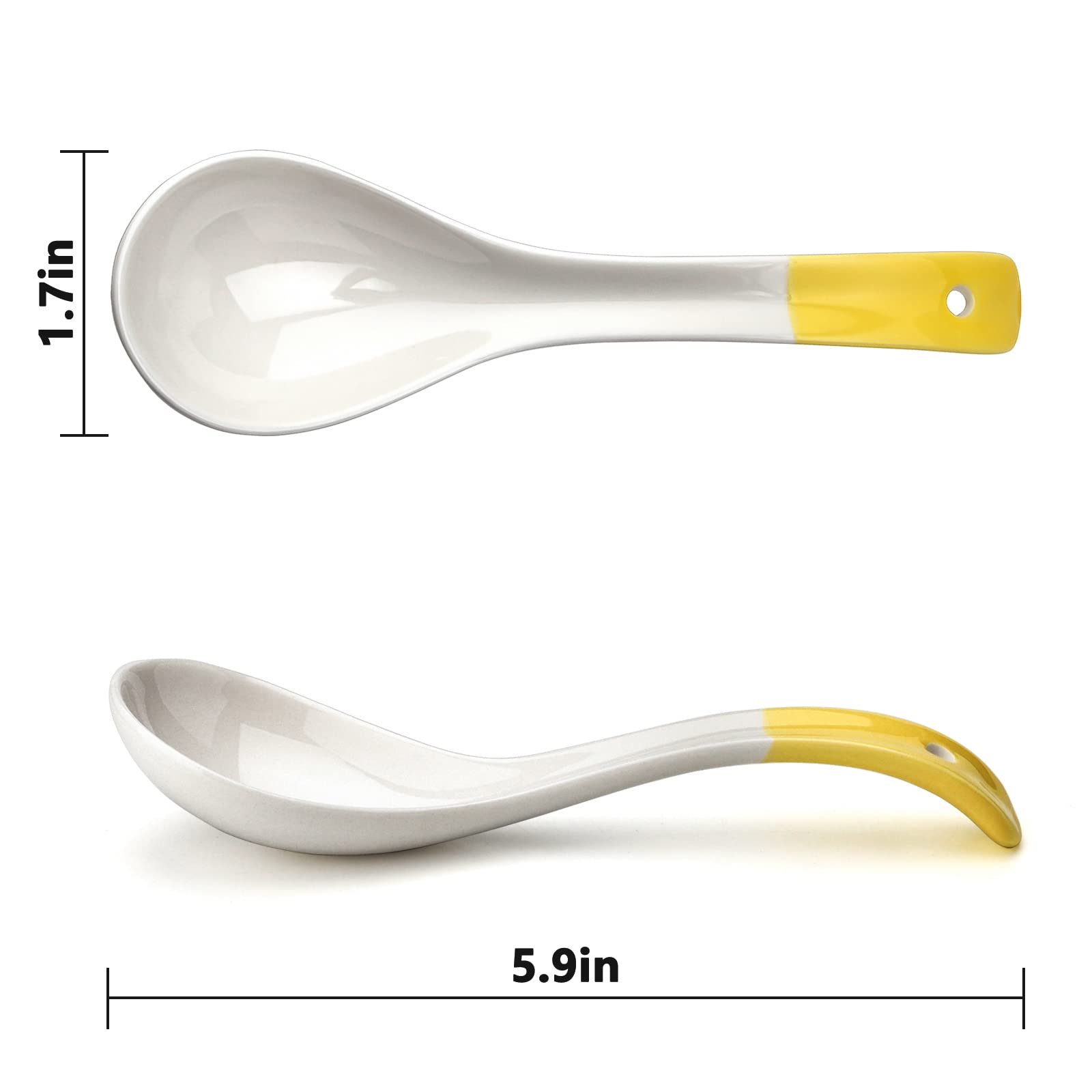 Ceramic Dessert Spoons Set of 4 Long Handle Cereal Spoon Korean Porcelain Spoons for Dessert Oat Cereal Rice Soup (Model 1#)