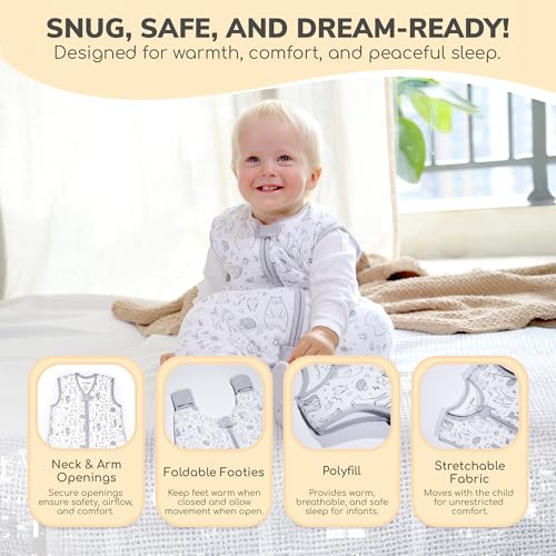 Image of Mama Cheetah Toddler Sleep Sack with Feet, 6-18 Month, 2.5 TOG Organic Cotton Baby Sleeping Bag with Legs, Baby Wearable Blankets for Walkers w / 2-Way Zipper, Baby Sleep Sack for Girls & Boys, Small