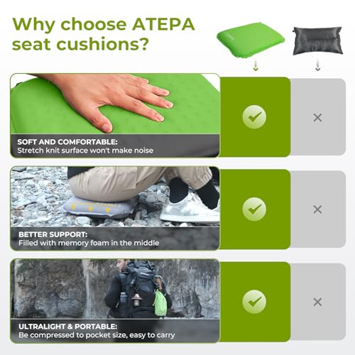 image for ATEPA Inflatable Stadium Seat Cushion, Self-Inflating Memory Foam Stad