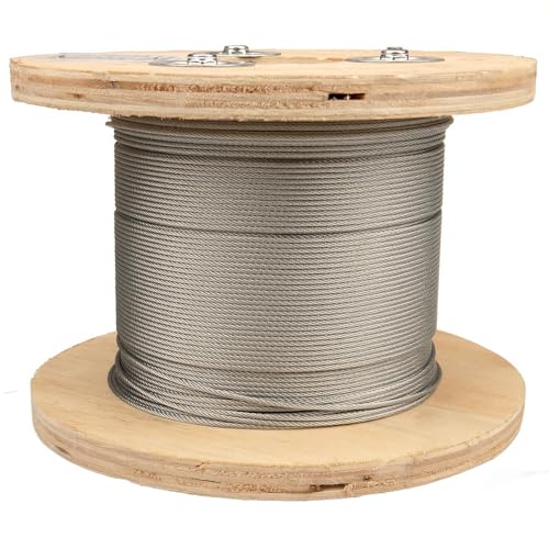ROPE & CORD Galvanized Steel Cable – 328 ft Wire Rope for Rigging, Towing, and Lifting – 7 X 7 Uncoated (1/16 Inch)