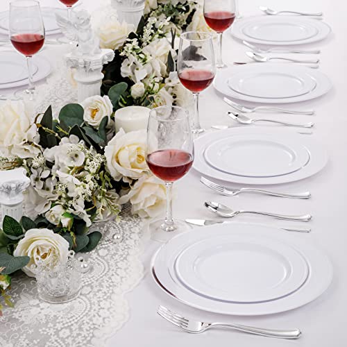 Wellife 200 Pieces Silver Plastic Plates With Plastic Silverware, Premium Disposable Silver Plates Includes: 40 Dinner Plates 10.25", 40 Dessert Plates 7.5", 40 Knives, 40 Forks, 40 Spoons #TOP7