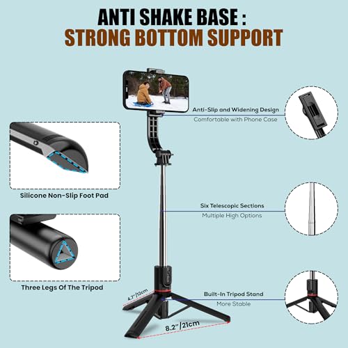 Image of WeCool Long Selfie Stick Extendable Upto 45inches with 6-Section Telescopic Height Adjustment, Detachable Mobile Holder, Compatible with GoPro /Mobile for Video & Photoshoot
