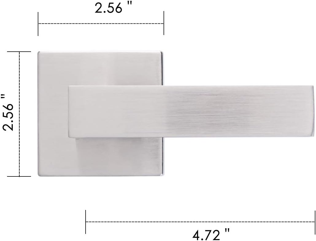 Passage Door Lever Satin Nickel Square Interior Door Handle, Hall and Closet Lockset Handleset，Heavy Duty Non-Locking Lever Set for Left or Right Handing.