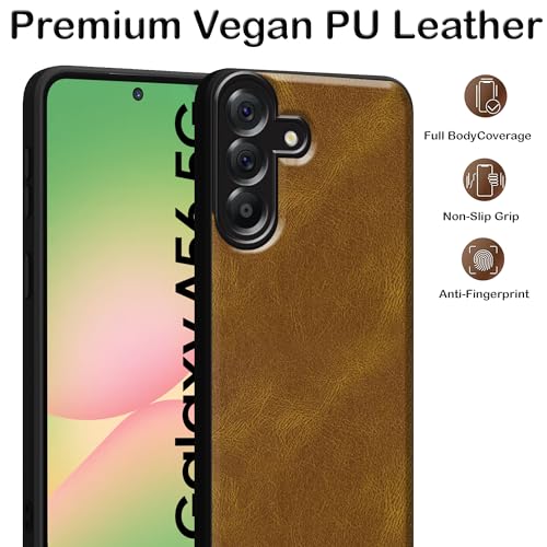 Image of amazon basics Back Cover for Samsung Galaxy A56 5G | Ultra Slim Soft Rubberised Case | Oil Feel Soft Leather Back | Camera Protection - Tan Brown