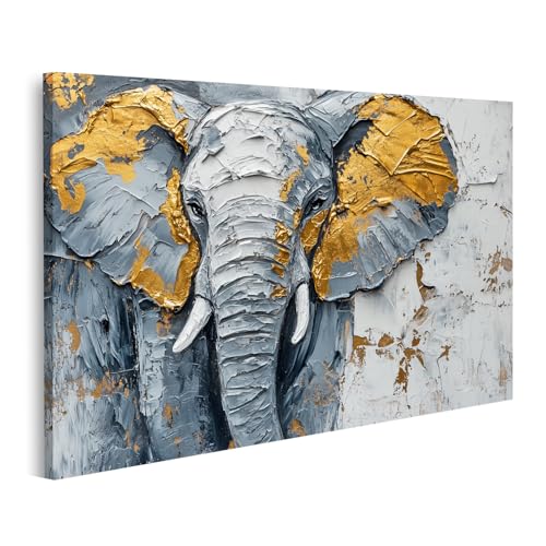 islandburner Bild auf Leinwand Metallischer Grau und Gold Elefant Gemälde...