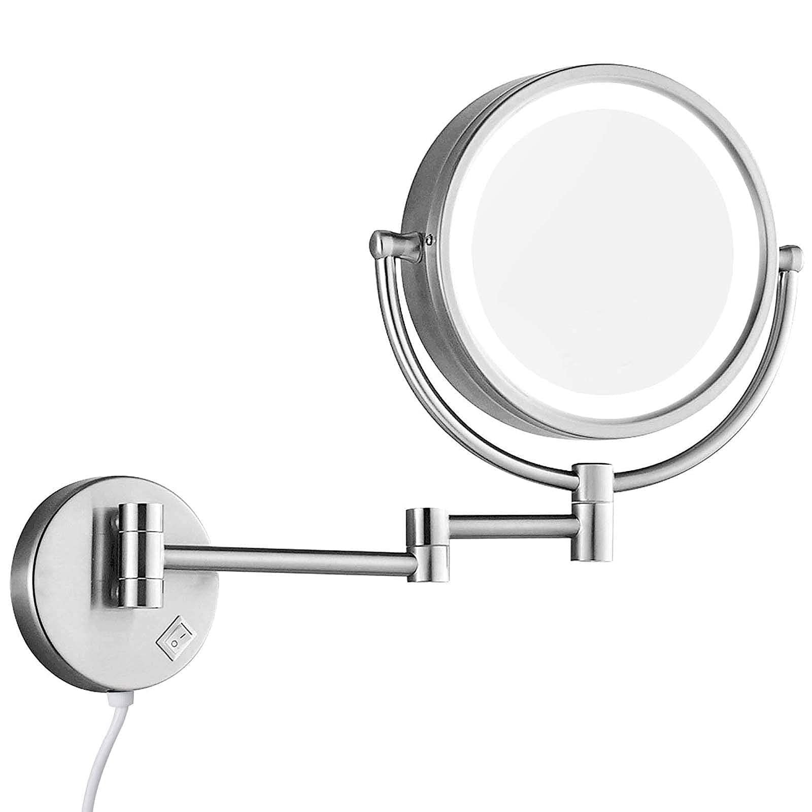 Miroir de Maquillage Mural LED 8,6 Pouces Nickel Brosse Pivotant 360