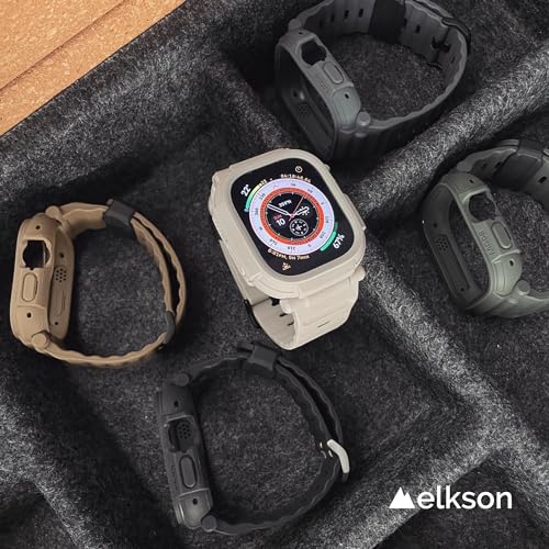 Image of Elkson Band Case for 49mm Apple Watch Ultra 3 /2 /1 with Screen Protector Tempered Glass, Quattro Pro Series Rugged Military Grade Durable Protective Bumper Cover, TPU Material, Translucent