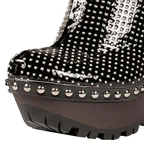 XYD Women Cork Platform High Heel Studded Mules Chunky Block Glossy Pumps Chic Studs Closed Round Toe Slides Fashion Nightclub Shoes4