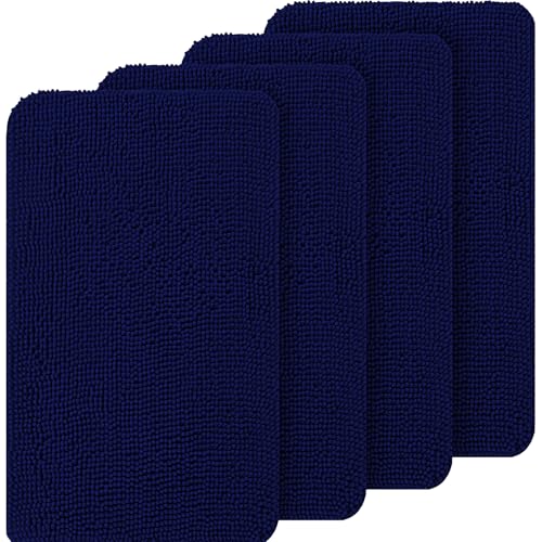 Image of OLANLY Dog Door Mat Set 4-Piece 24x16, Absorbs Moisture and Dirt, Absorbent Non-Slip Washable Doormat, Quick Dry Chenille Mud Mat for Dogs, Entry Indoor Entryway Carpet for Inside Floor, Navy Blue