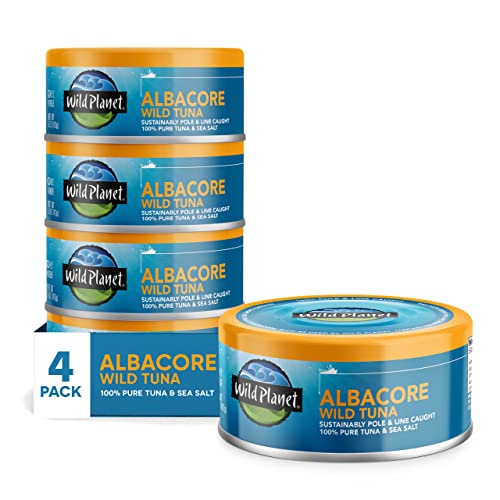 Wild Planet Albacore Wild Tuna, Sea Salt, Canned Tuna, Sustainably Wild-Caught, Pole & Line, 5 Ounce (Pack of 4), Packaging May Vary
