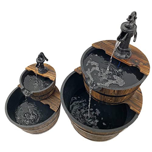 Wood Barrel with Pump Outdoor Water Fountain - Medium Garden Water Fountain