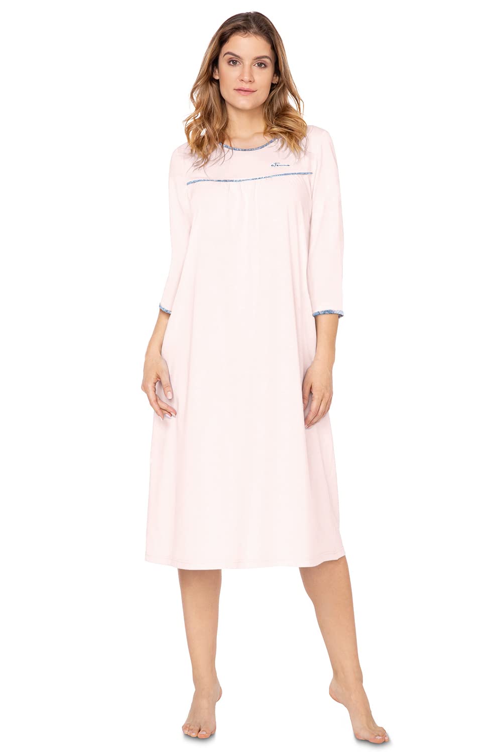 E.femme Women's Salmon E.femme® Nicole Ii 1018 3/4 Sleeve Nightdress 50% Cotton 50% Modal, 14