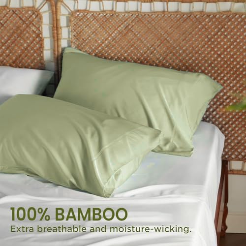 Image of Mush Bamboo Pillow Cover Set of 2 | 400 TC | Bamboo Solid Pillow Cover for Hair and Skin,Breathable, Silky Soft & Envelope Pillowcases for Hot Sleepers & Night Sweats | 17 inchx27 inch (Forest Shadow, King)