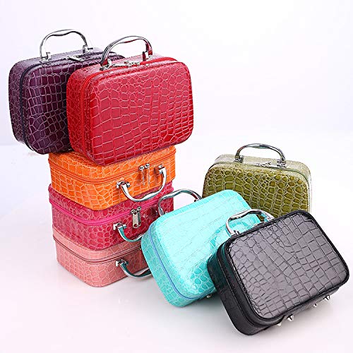 Viulvuk Latest Stylish Cosmetic Bag for Women | Toiletry Storage Pouch & Jewellery Organizer of PU Leather | Makeup Case with Compact Magnifying Mirror for Travel (20x14x8 cm, Orange) 3