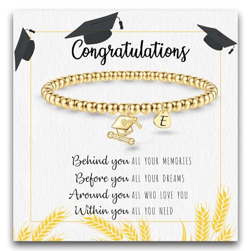 Graduation Gifts for Her 2025, 2025 Graduation Gifts High School College Graduation Gifts for Teen Girls 5th 8th Grade Masters Degree Grads Initial Bracelets for Women Letter A-Z Charm Bracelet Daughter Niece Granddaughter Girlfriend Jewelry